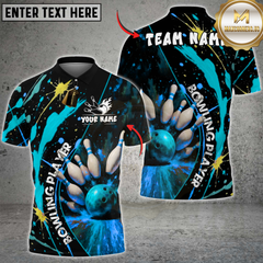 Maxcorners Bowling Pins Splash Paint Multicolor Customized Name, Team Name 3D Shirts
