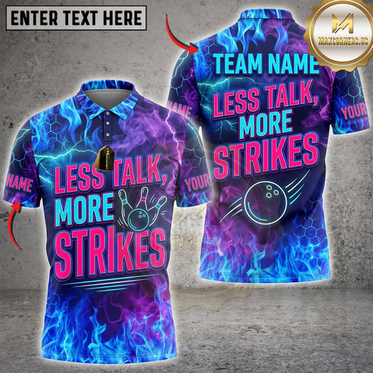 Maxcorners Bowling Blue Flame Less Talk More Strikes Personalized Name 3D Unisex Shirt