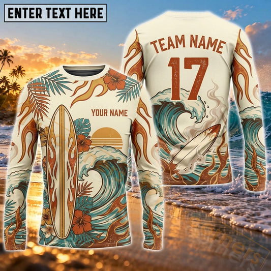 Maxcorners Surfing Coastal Ocean Art Customized Name, Number, Team Name 3D Long Sleeve Shirts