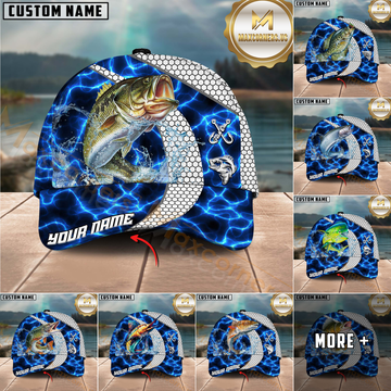 Maxcorners Fishing Electric Water Hexagon Personalized Classic Cap (12 Fish Species)