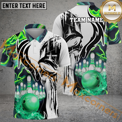 Maxcorners Flame Punisher Bowling Jersey Multicolor Option Customized Name, Team Name 3D Polo Shirt