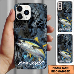 Maxcorners Tuna Fishing Phone Case  Dark Hexagon Texture Smoke Blue Art Personalized Name Phone Case