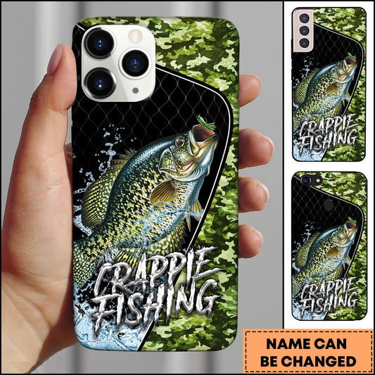 Maxcorners Crappie Fishing Black Green Camo Personalized Name 3D Phone Case
