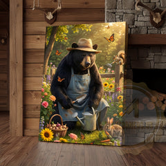 Maxcorners Spring Garden Bear Nature Illustration Canvas