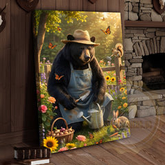 Maxcorners Spring Garden Bear Nature Illustration Canvas