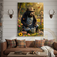 Maxcorners Spring Garden Bear Nature Illustration Canvas