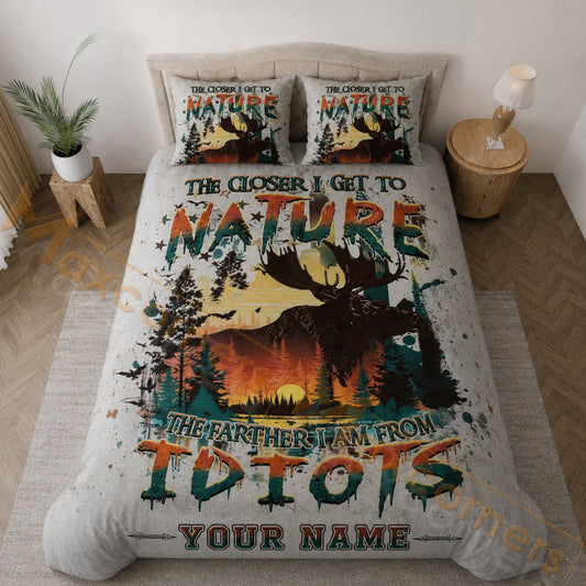 Maxcorners Hunting Deer The Closest I Get To Nature Idiots Forest Design Bedding Set 3D Print Custom Name