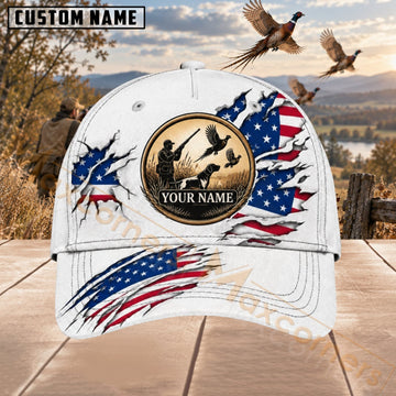 Maxcorners Upland Bird Hunting Patriotic Pheasant Target Personalized Name 3D Cap