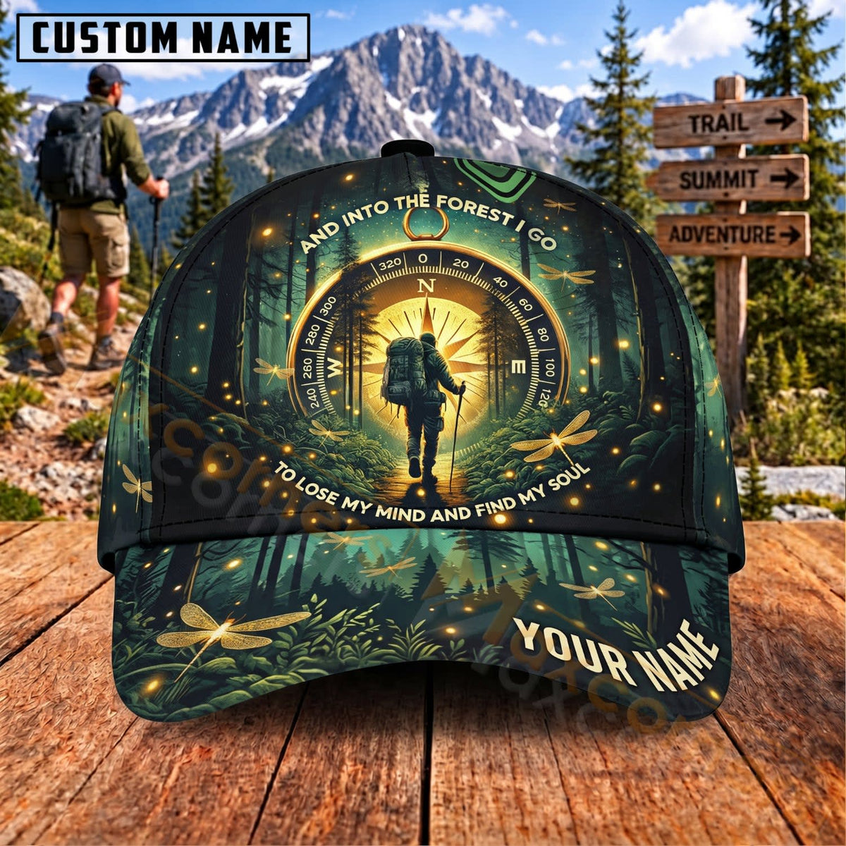 Maxcorners Hiking Into The Forest Scenic Adventure Personalized Name 3D Cap