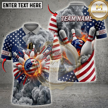Maxcorners Bowling American Flag Eagle And Explosive Bowling Ball Personalized Name 3D Unisex Shirt