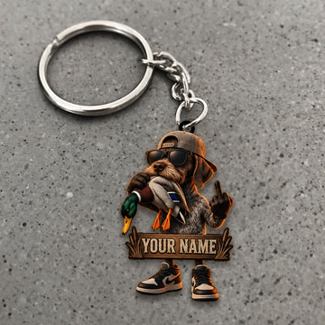 Maxcorners Duck Hunting German Wirehaired Pointer Sporty Hunting Mascot Custom Name Gift 2D Flat Acrylic Ornament, Keychain