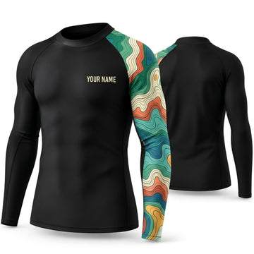 Maxcorners Personalized Abstract Art Black Shirt with Green Orange Geometric Sleeve 3D All Over Printed Shirts, Best Gifts for Art Lovers