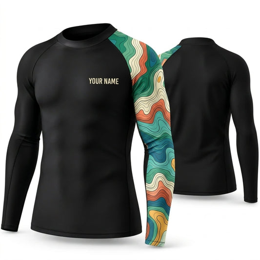 Maxcorners Personalized Abstract Art Black Shirt with Green Orange Geometric Sleeve 3D All Over Printed Shirts, Best Gifts for Art Lovers