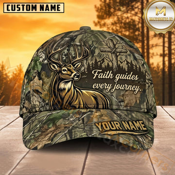 Maxcorners Deer Hunting Whitetail Buck Faith Guides Every Journey Woodland Camo Customized Name 3D Cap