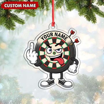Maxcorners Darts Lover Expressive Target Board Character, Middle Finger Gesture, Sneakers Personalized Name Ornament 2D Flat