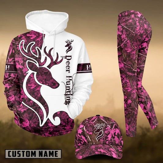 Maxcorners Hunting Whitetail Deer Pink Camo White Personalized 3D Shirts