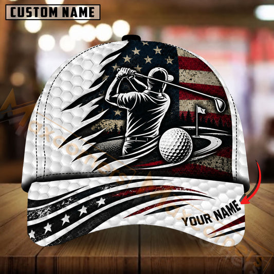 Maxcorners Golf American Flag Golfer Swing Personalized Name 3D Cap