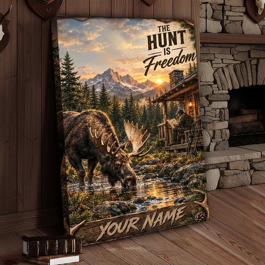 Maxcorners Moose Hunting Vintage Sepia Wilderness Personalized Canvas Wall Art