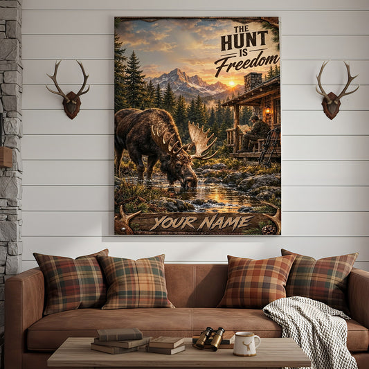 Maxcorners Moose Hunting Vintage Sepia Wilderness Personalized Canvas Wall Art