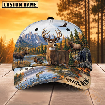 Maxcorners Deer Hunting Mountain Wildlife Landscape Personalized Name 3D Cap
