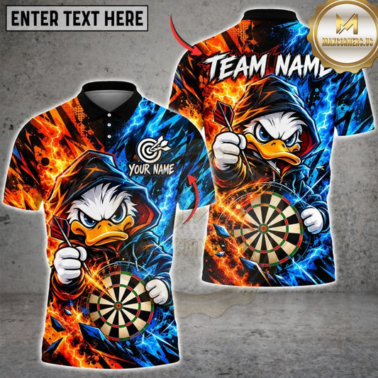 Maxcorners Darts Fire And Ice Hooded Duck Mascot Dual Element Target Board Graphic Multicolor Customized Name, Team Name 3D Shirts