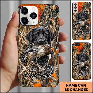 Maxcorners Duck Hunting German Shorthaired Pointer Orange Camo Duck Retrieval Personalized Name 3D Phone Case - Black Labrador Retriever - Pintail