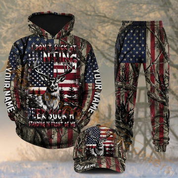 Maxcorners Hunting Patriotic Deer American Flag Black Camo Personalized 3D Shirts