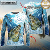 Maxcorners Fishing Blue Water Splash Personalized Name, Team Name 3D Long Sleeve Shirt ( 12 Fish Species)