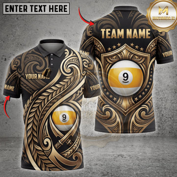 Maxcorners Billiards Black Gold Maori Tribal Nine Ball Personalized Name 3D Unisex Shirt