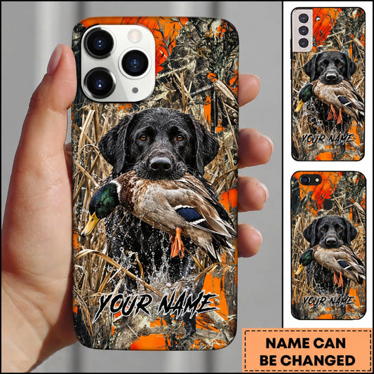 Maxcorners Duck Hunting German Shorthaired Pointer Orange Camo Duck Retrieval Personalized Name 3D Phone Case - Black Labrador Retriever - Mallard