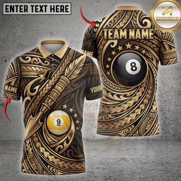 Maxcorners Billiards Golden Maori Tribal Eight Nine Ball Personalized Name 3D Unisex Shirt