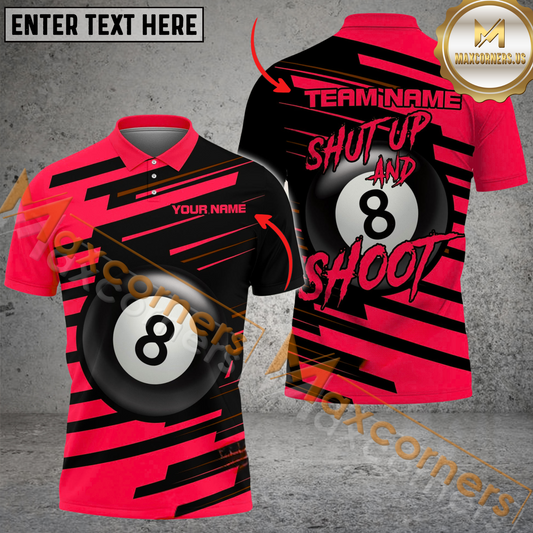 Maxcorners Ball 8 Shut Up And Shoot Billiard Jersey Multicolor Options Personalized Name, Team Name 3D Polo Shirt (4 Colors