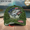 Maxcorners Fishing Green American Flag Splash Personalized 3D Cap (12 Fish Species)