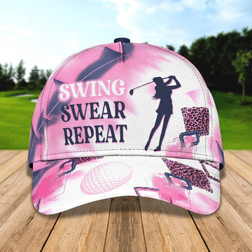 Maxcorners Personalized Swing Swear Repeat Golf Cap for Women, 3D Classic Cap All Over Print for Golf Women Player LM0402