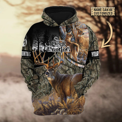 Personalized Deer Hunting Silver Premium 3D Hoodie Pullover For Hunting Lover Hunter