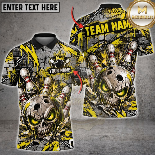 Maxcorners Bowling Evil Skull Glowing Eyes Camo Texture Pins Strike Artwork Multicolor Customized Name, Team Name 3D Shirts