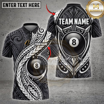 Maxcorners Billiards Black Silver Tribal Eight Ball Personalized Name 3D Unisex Shirt