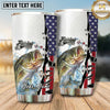 Maxcorners Fishing Tumbler White Patriotic Flag Stripe Design Personalized Name Tumbler (13 Species)