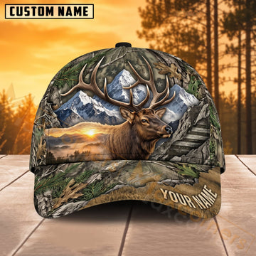 Maxcorners Deer Hunting Mountain Sunset Wilderness Personalized Name 3D Cap
