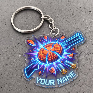 Maxcorners Clay Shooting Neon Exploding Clay Target And Shotgun Customized Name 3D Keychain And Ornament