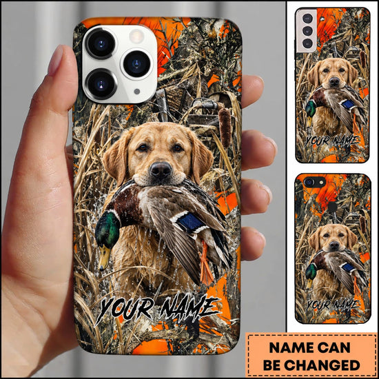Maxcorners Duck Hunting German Shorthaired Pointer Orange Camo Duck Retrieval Personalized Name 3D Phone Case - Yellow Labrador Retriever