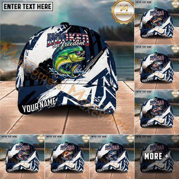 Maxcorners Fishing Patriotic Freedom Graphic Multi Options Personalized Name 3D Cap (11 Fish Species)