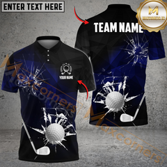 Maxcorners Cracked Glass Effect Golf Shirt, Customized Name & Team Name 3D Shirts (4 Colors)