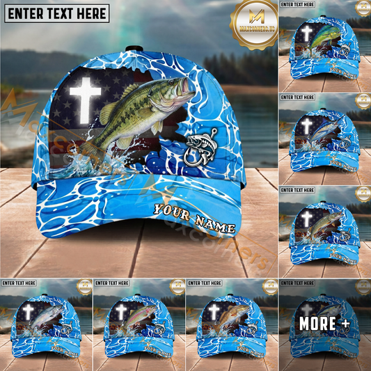 Maxcorners Fishing Christian Outdoorsman American Custom Name Personalized Cap (11 Fish Species)