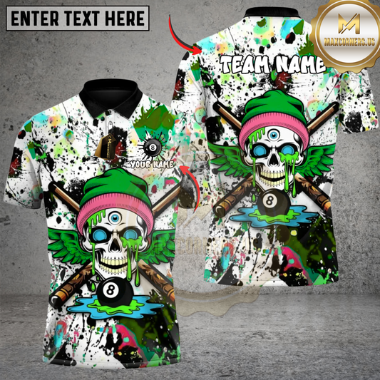 Maxcorners 8 Ball Billiards Skull Havoc Multicolor Customized Name, Team Name 3D Shirt