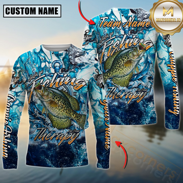 Maxcorners Crappie Fishing Therapy Personalized Name, Team Name 3D Long Sleeve Shirt