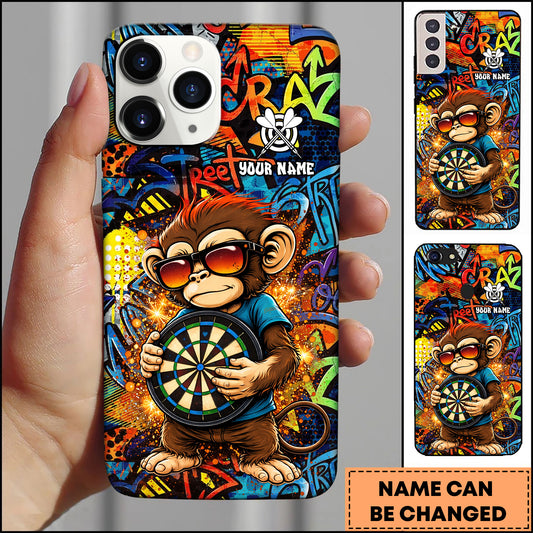Maxcorners Darts Street Art Monkey Dartboard Personalized Name 3D Phone Case