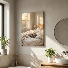 Maxcorners Peaceful Raccoon Sleeping in Sunlit Bedroom Oil Painting Canvas Wall Art