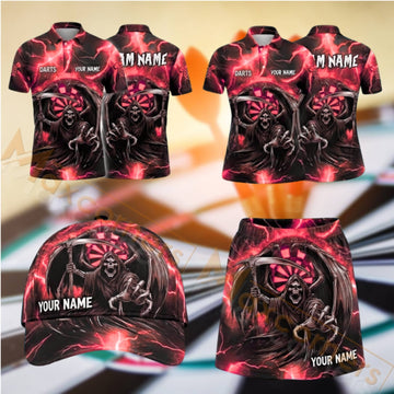 Maxcorners Darts Wolf Dartboard Lightning Design Personalized Team Sportswear Set - Polo Shirt, Cap & Skorts