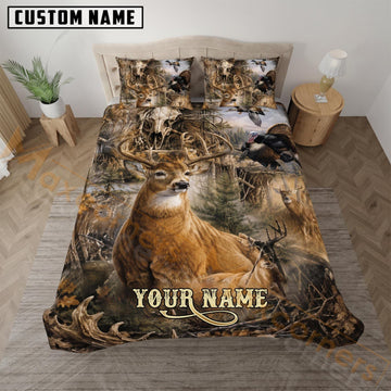 Maxcorners Deer Hunting Rustic Buck Portrait Custom Name 3D Bedding Set